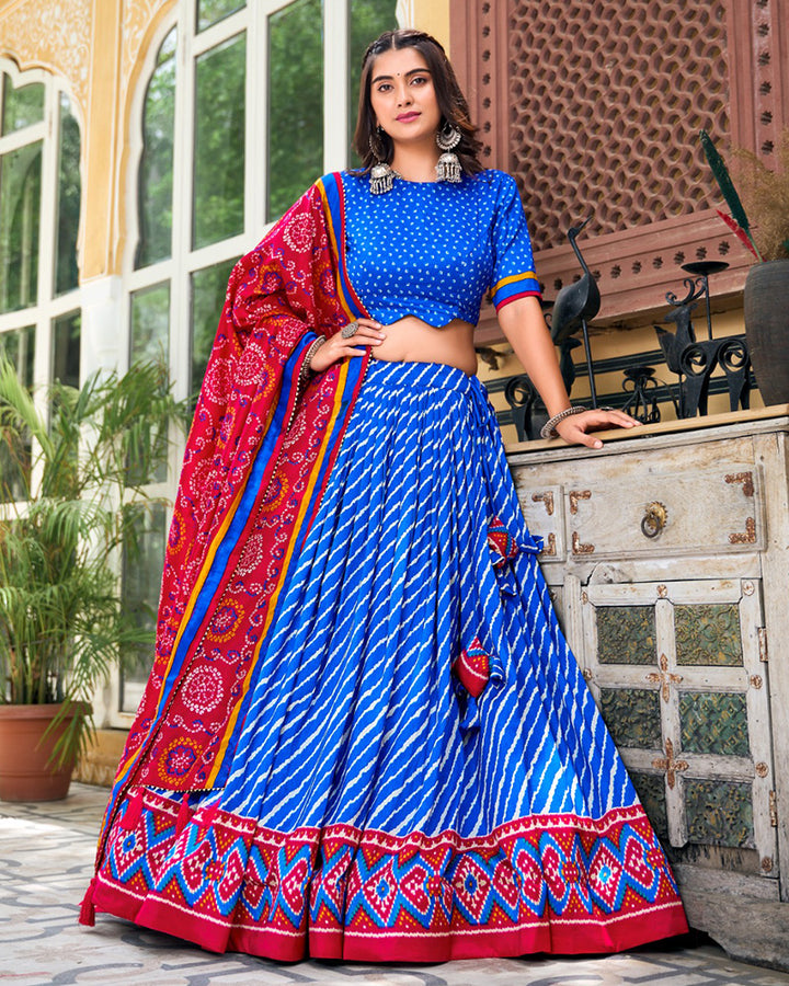 Laheriya Printed Royal Blue Color Tussar Silk Lehenga Choli