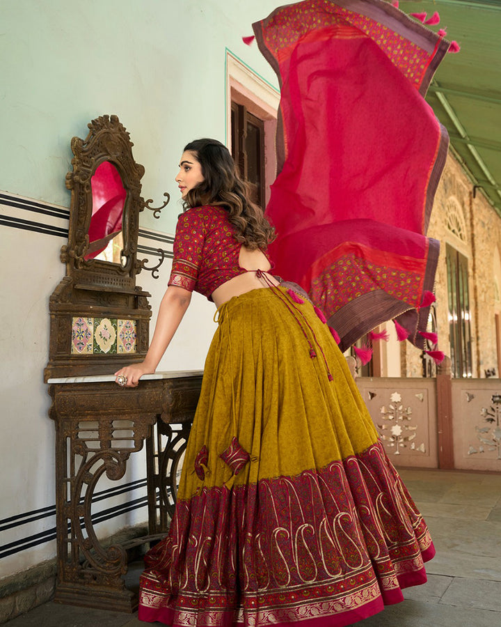 Mustard Yellow Color Tussar Silk Designer Lehenga Choli