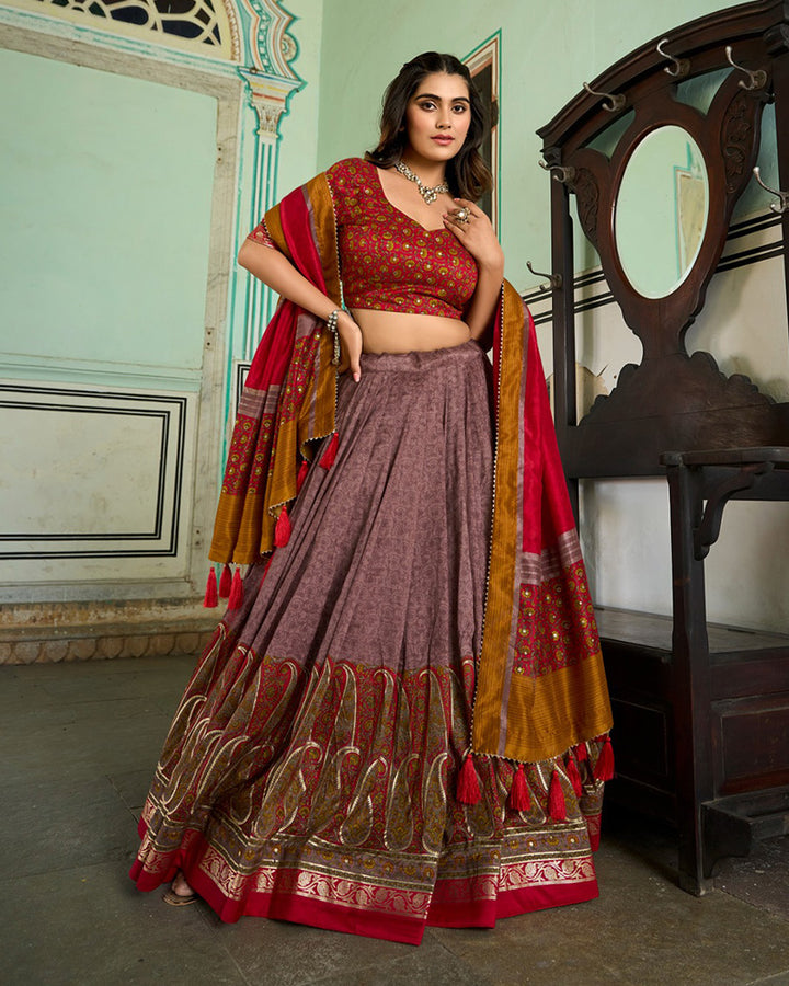 Onion Color Tussar Silk Designer Lehenga Choli