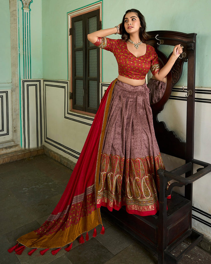 Onion Color Tussar Silk Designer Lehenga Choli