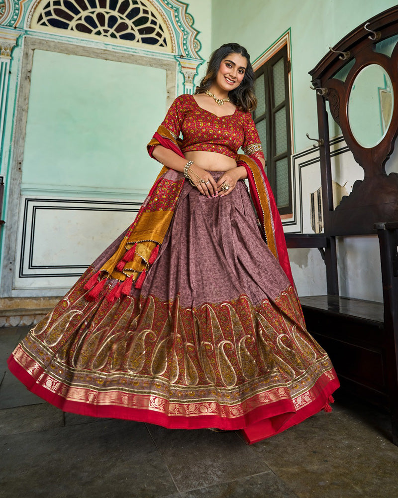 Onion Color Tussar Silk Designer Lehenga Choli