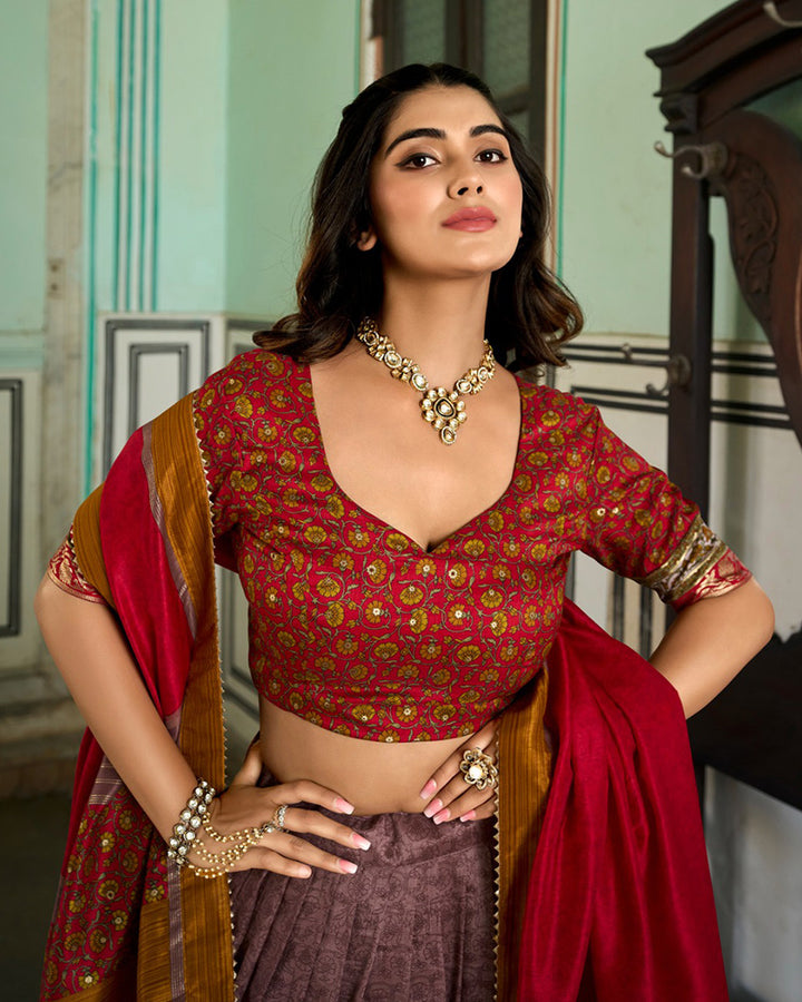 Onion Color Tussar Silk Designer Lehenga Choli