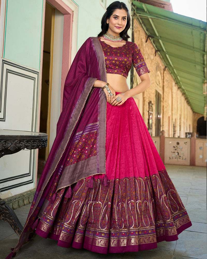 Pink Color Tussar Silk Designer Lehenga Choli