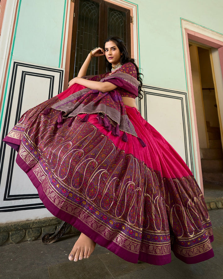 Pink Color Tussar Silk Designer Lehenga Choli