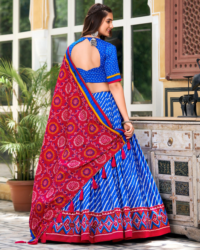 Laheriya Printed Royal Blue Color Tussar Silk Lehenga Choli