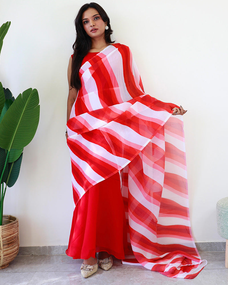 Red Color Georgette Ready To Wear Gown Saree