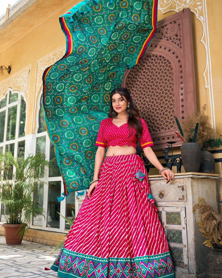 Laheriya Printed Pink Color Tussar Silk Lehenga Choli