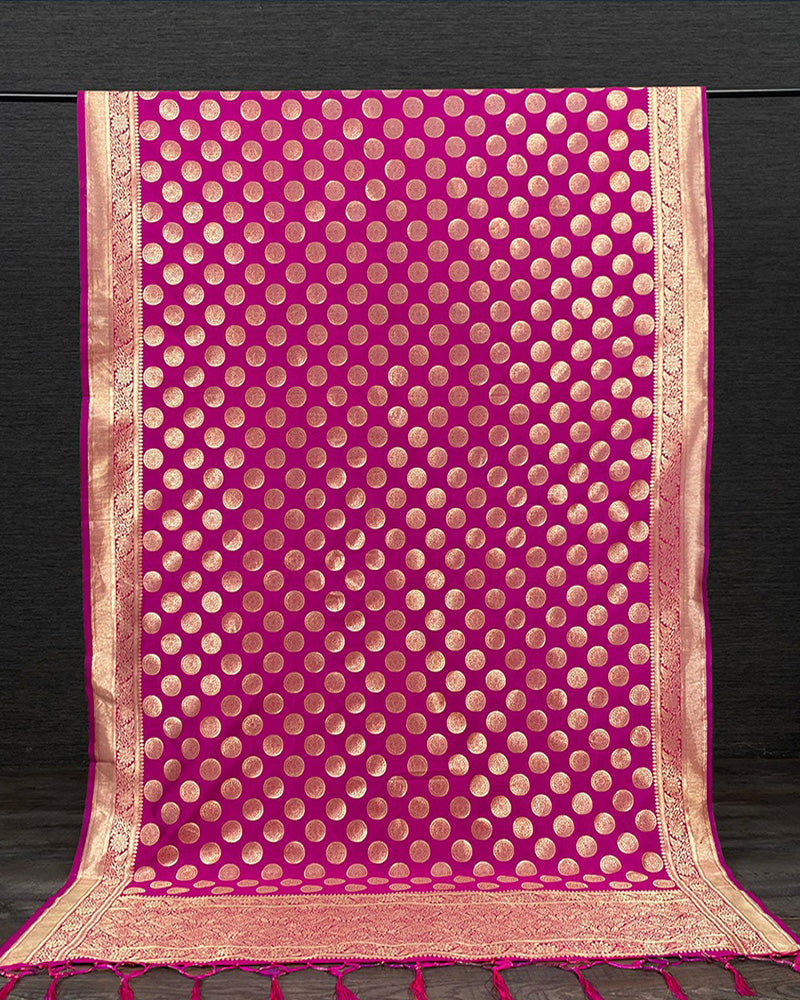 Rani Pink Jacquard(Pathani) Dupatta Weaving Zari Work with Tassels