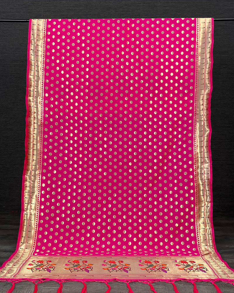 Pink Jacquard(Pathani) Dupatta Weaving Zari Work with Tassels