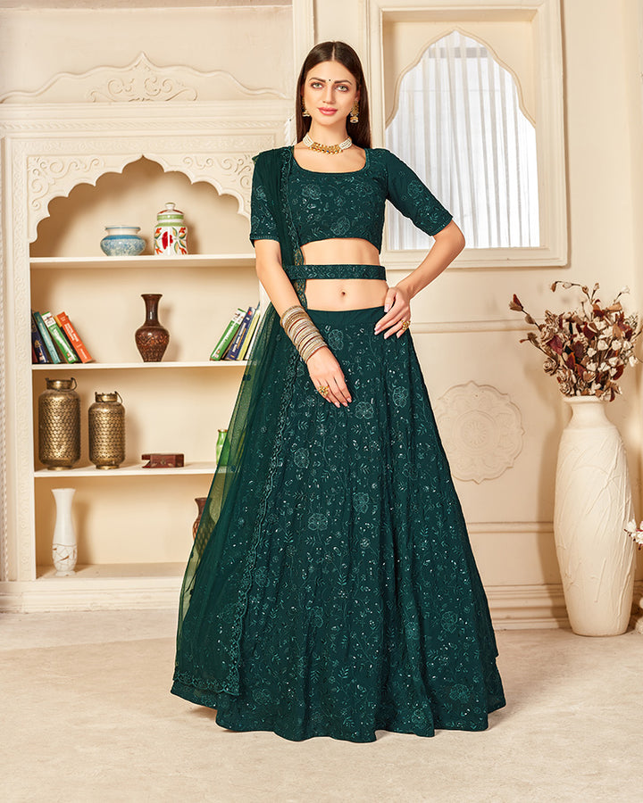 Designer Georgette Embroidery Green Color Lehenga Choli