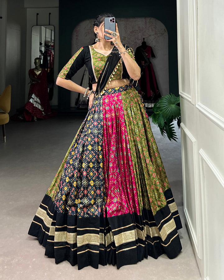 Multi Color Dola Silk Foil Printed Navratri Lehenga Choli