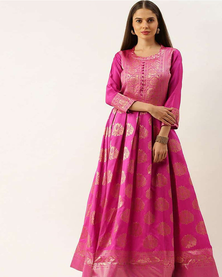 Pink Soft Silk Banarasi Gown