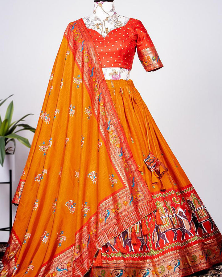 Orange Color Patola Printed Dola Silk Lehenga Choli