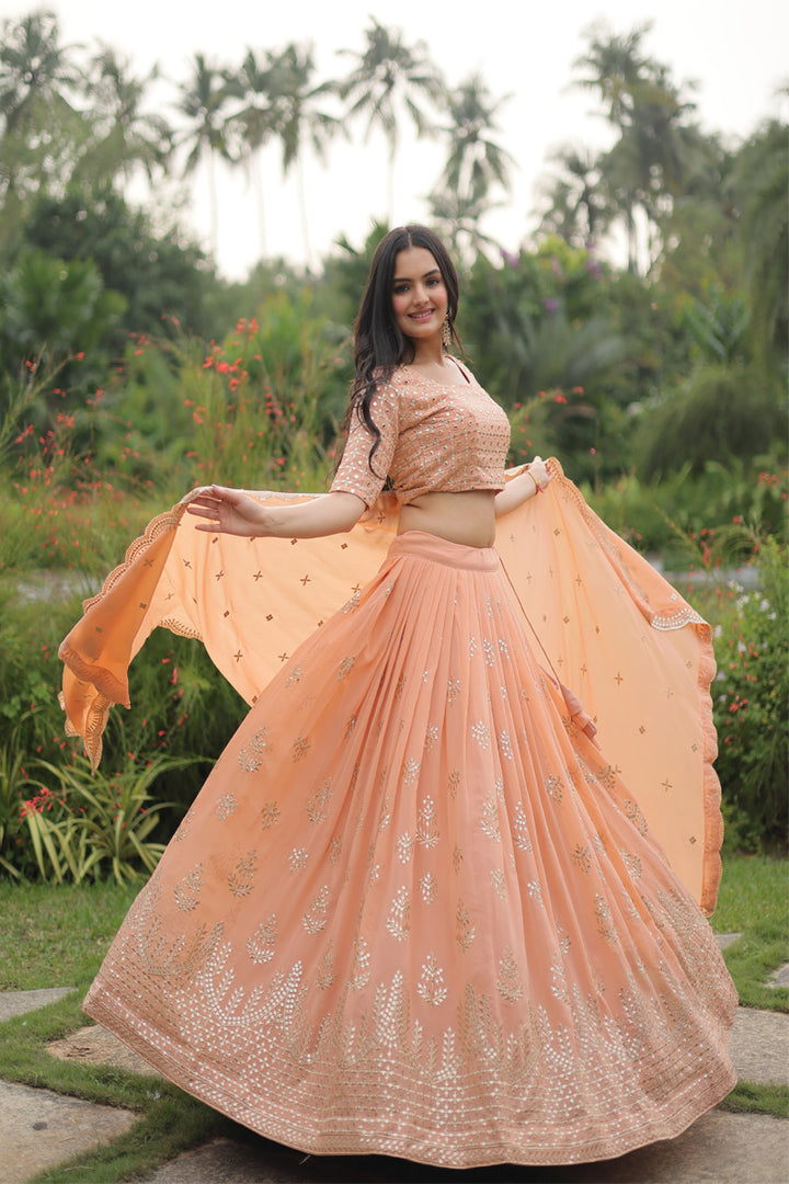 Peach Faux Georgette With Heavy Sequence Work  Lehenga Choli