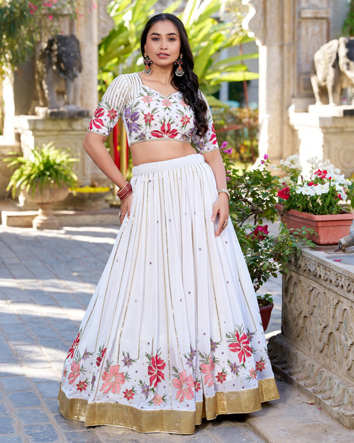 Designer White Color Georgette Embroidered Lehenga Choli