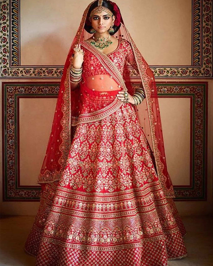 Red Color Mulberry Silk Wedding Were Lehenga Choli