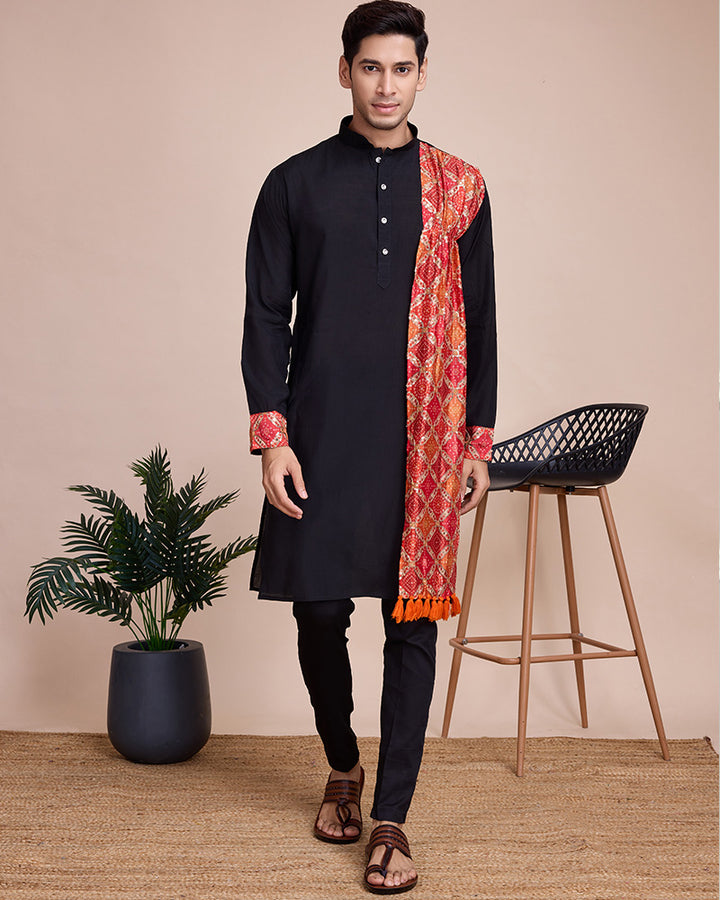 Black Color silk Men's Kurta With Dupatta