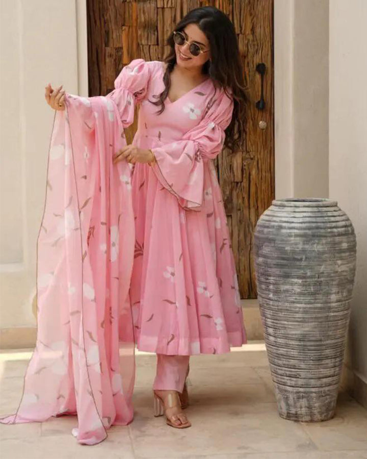 Baby Pink Color Digital Printed Georgette Anarkali Suit