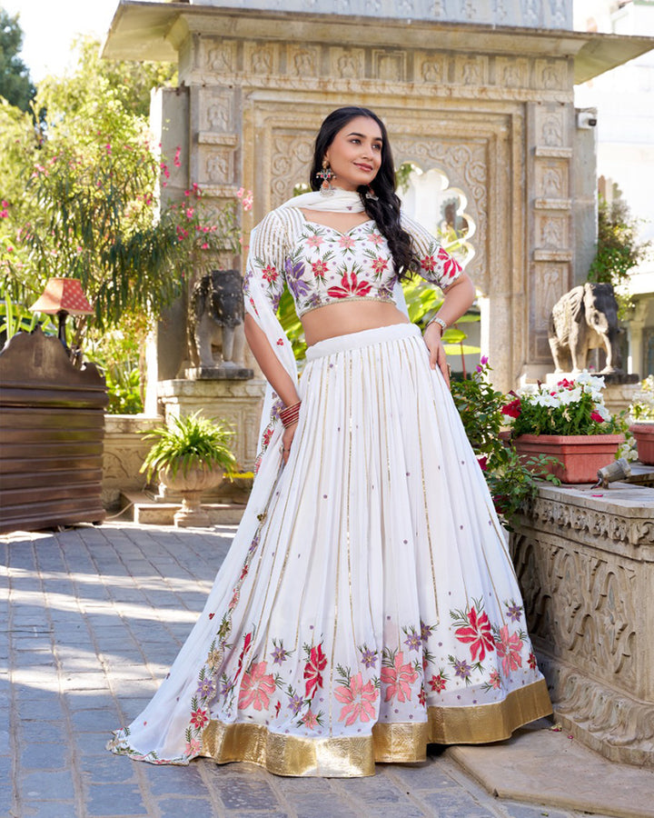 Designer White Color Georgette Embroidered Lehenga Choli