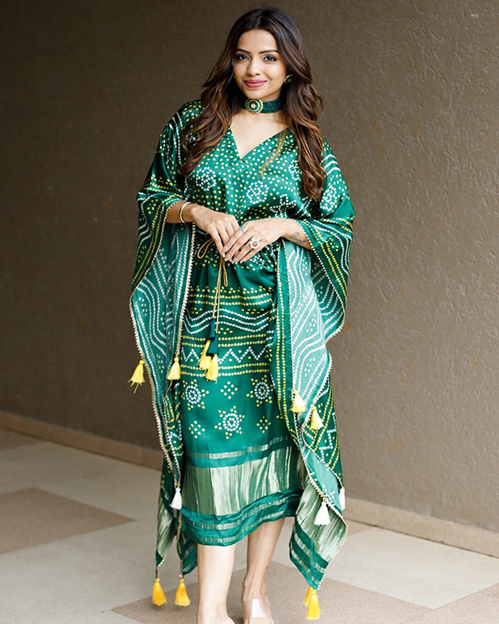 Green Color Designer Pure Gaji Silk kaftan