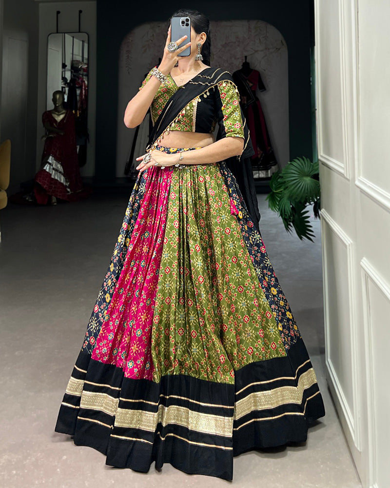 Multi Color Dola Silk Foil Printed Navratri Lehenga Choli