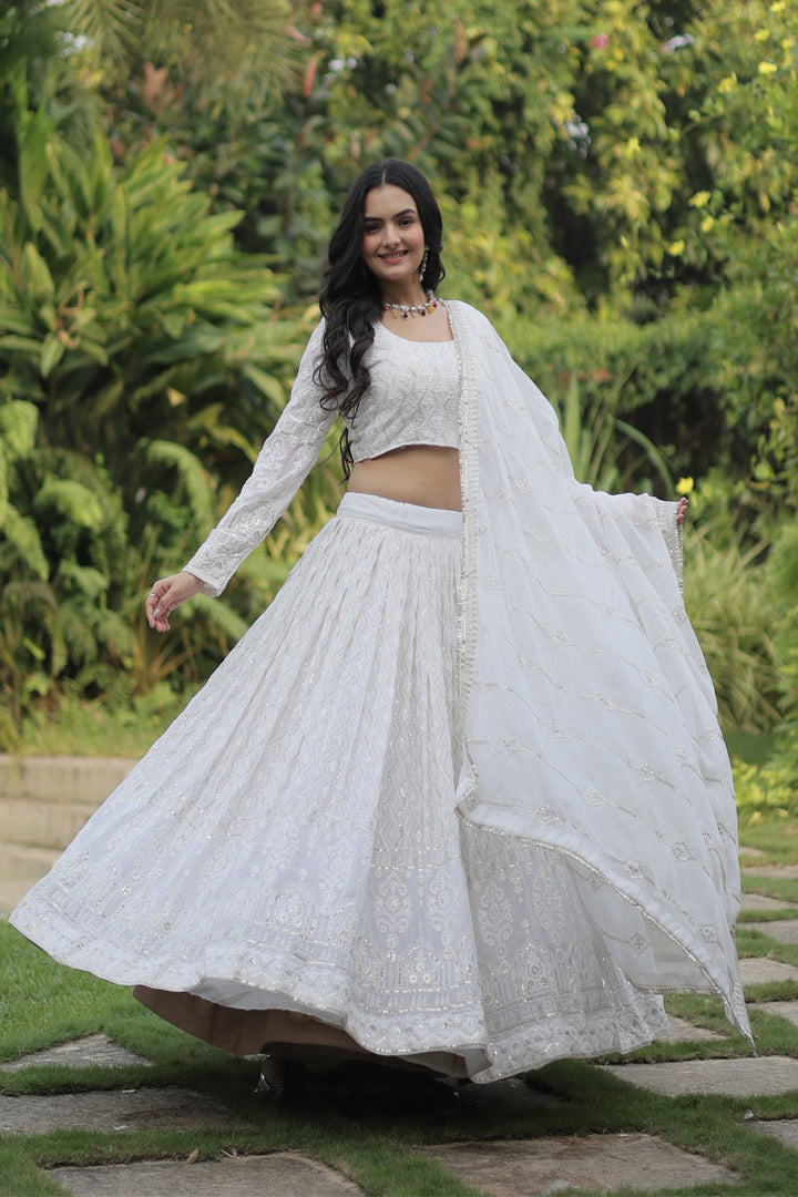 Off White Designer Georgette Lehenga Choli