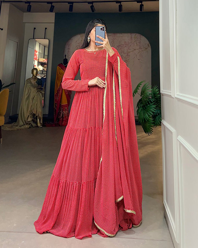 Red Color Designer Georgette Full Stitched Gown