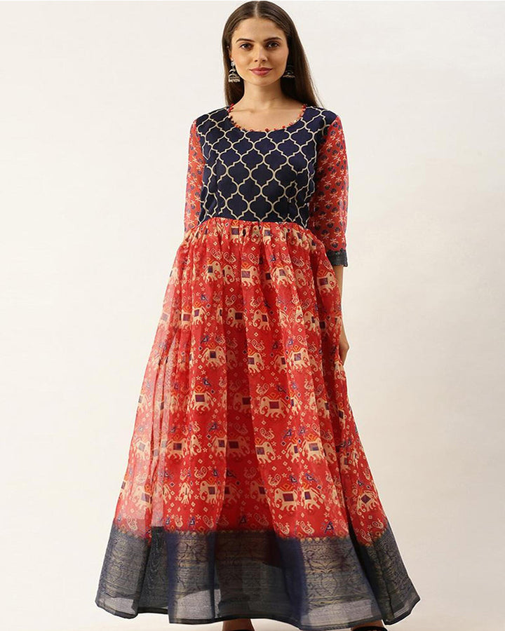 Red Blue Soft Cotton Beautiful Gown