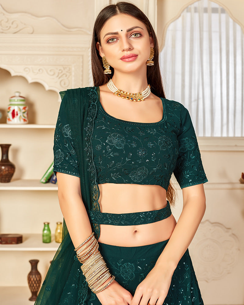 Designer Georgette Embroidery Green Color Lehenga Choli