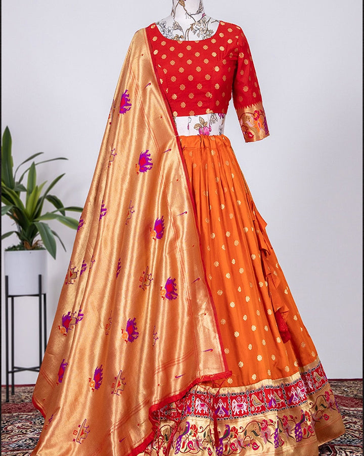 Orange Color Designer Jacquard silk Paithani Lehenga Choli