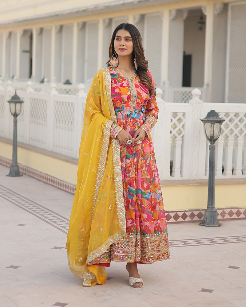 Beautiful Pink Color Embroidery Anarkali Gown With Dupatta