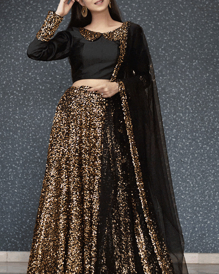 Black-Gold Sequence Lehenga Choli