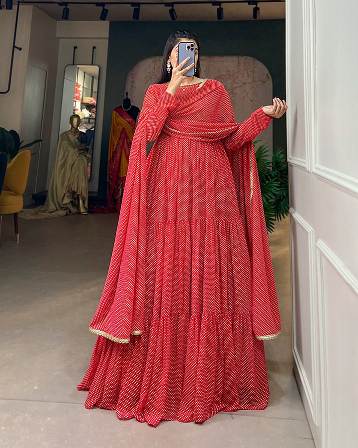 Red Color Designer Georgette Full Stitched Gown