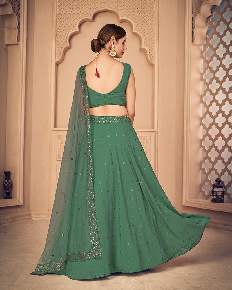 Designer Georgette Sequence Embroidery Pista Green Color Lehenga Choli