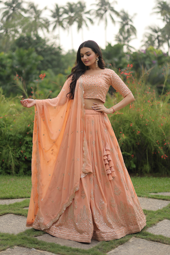 Peach Faux Georgette With Heavy Sequence Work  Lehenga Choli