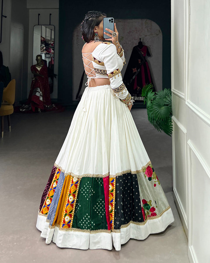 White Color Pure Rayon Gamthi Work Navratri Lehenga Choli