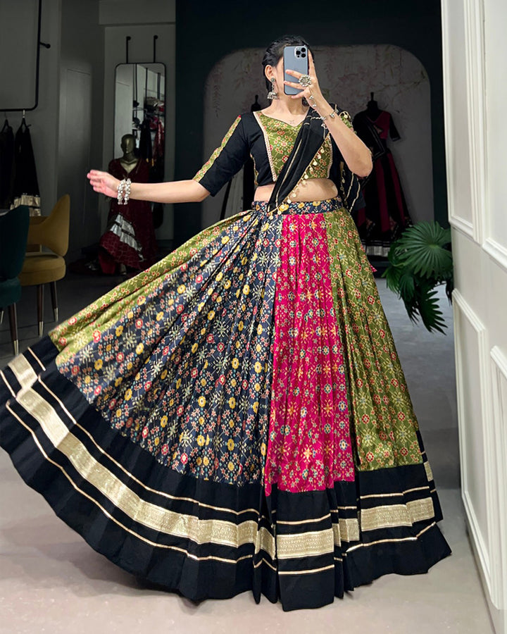 Multi Color Dola Silk Foil Printed Navratri Lehenga Choli