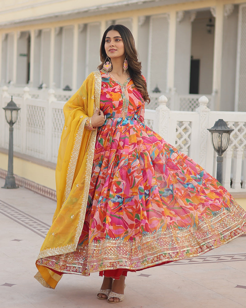 Beautiful Pink Color Embroidery Anarkali Gown With Dupatta