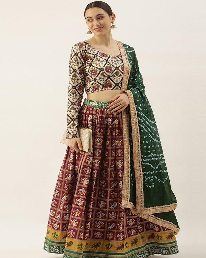 Maroon Green Jacquard Patola Wedding Lehenga Choli