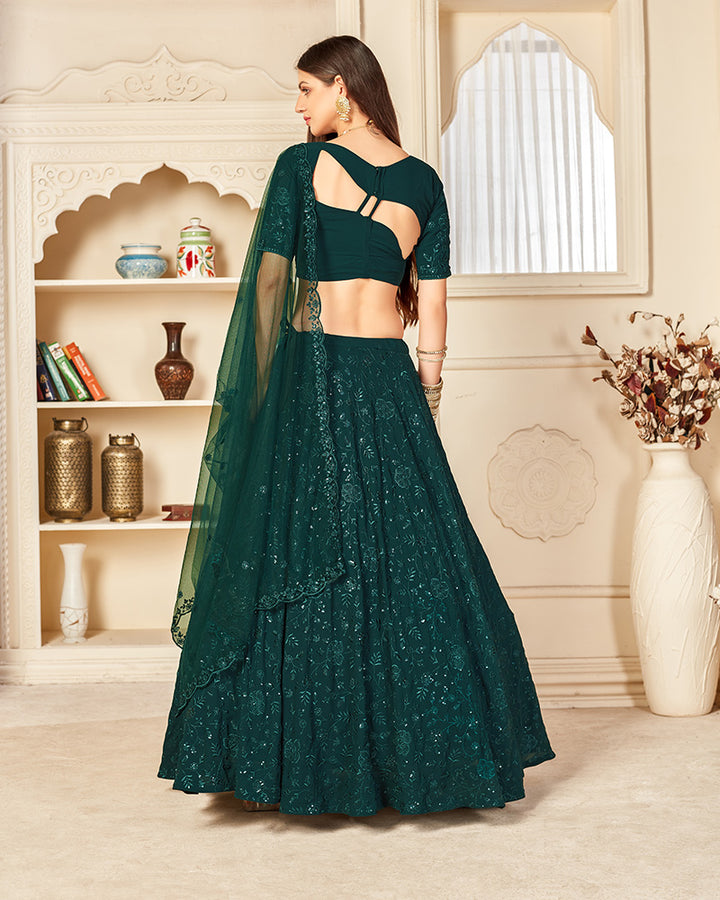 Designer Georgette Embroidery Green Color Lehenga Choli