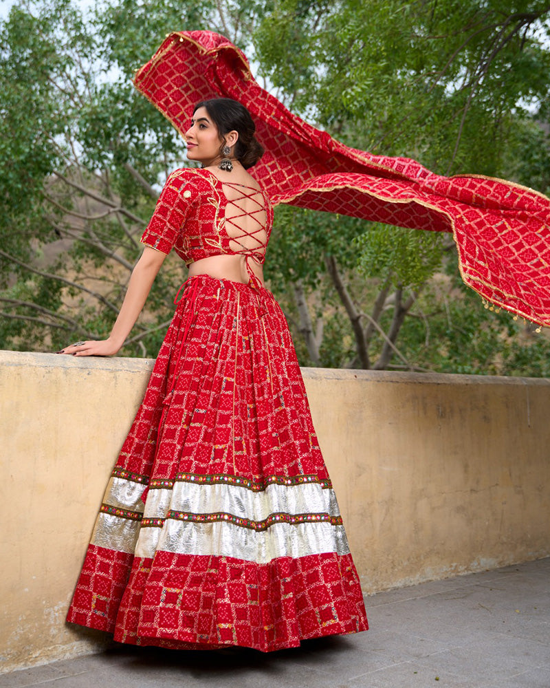 Red Color Rayon Full Stitched Navratri Lehenga Choli