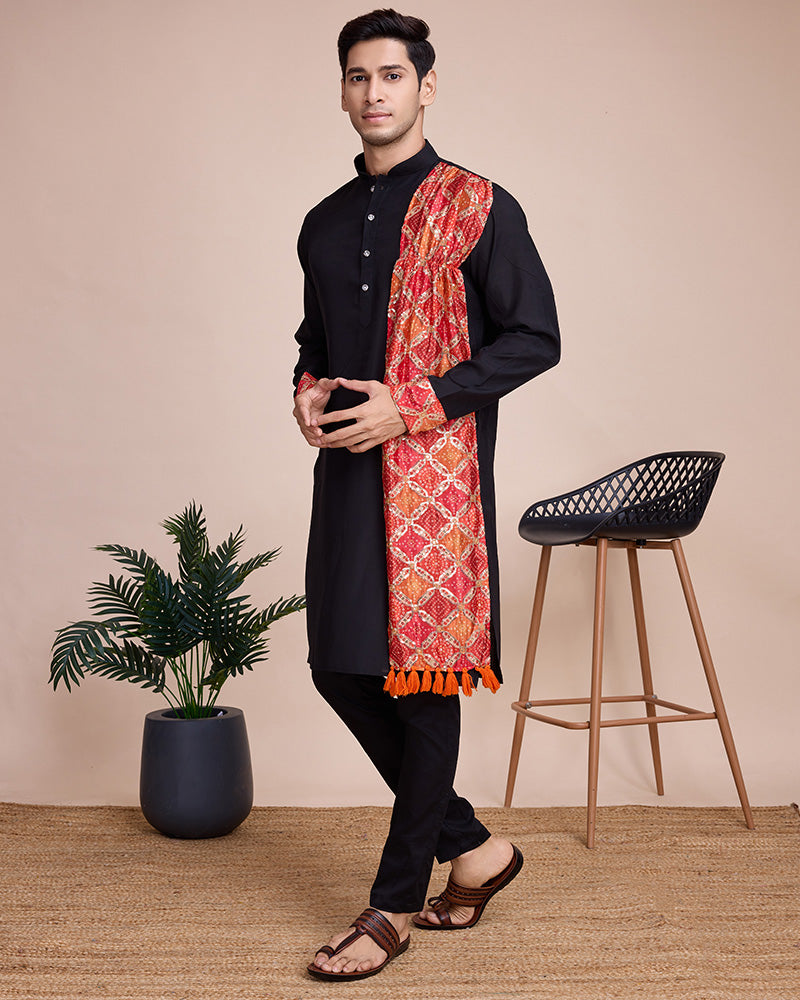 Black Color silk Men's Kurta With Dupatta