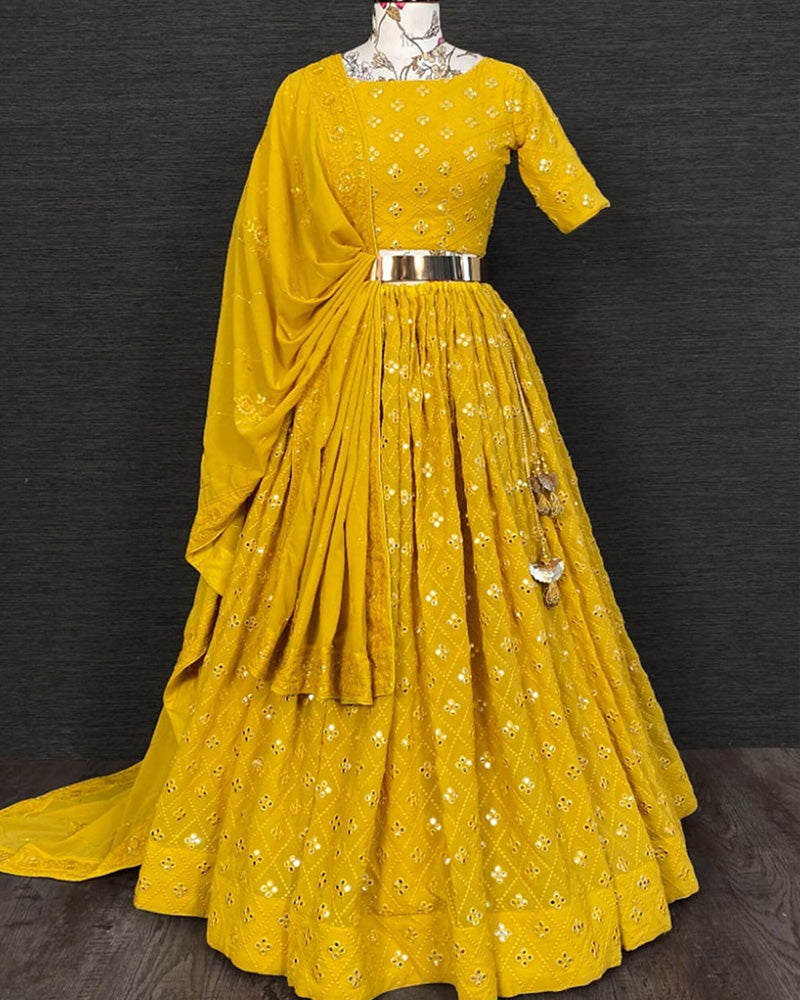 Haldi Georgette Lucknowi Lehenga Choli