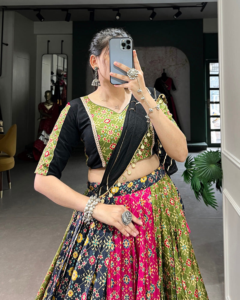 Multi Color Dola Silk Foil Printed Navratri Lehenga Choli