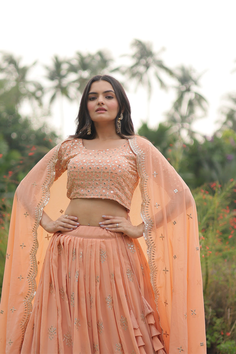 Peach Faux Georgette With Heavy Sequence Work  Lehenga Choli