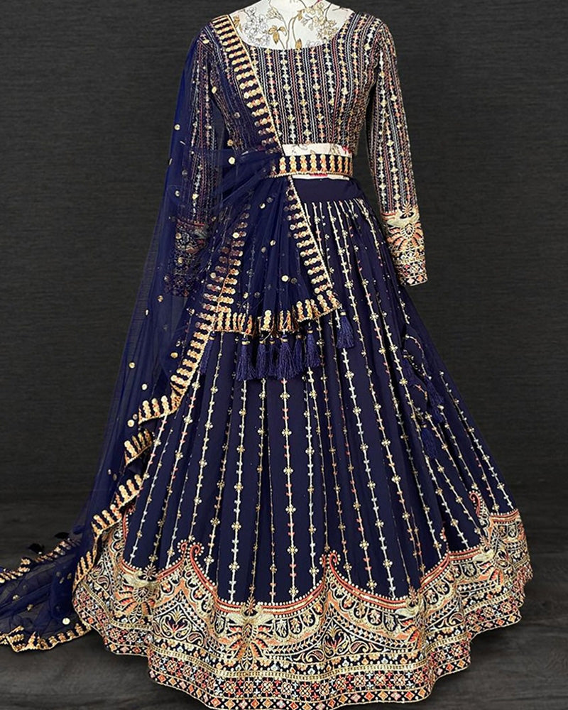 Heavy Georgette Navy Blue Embroidery Lehenga Choli