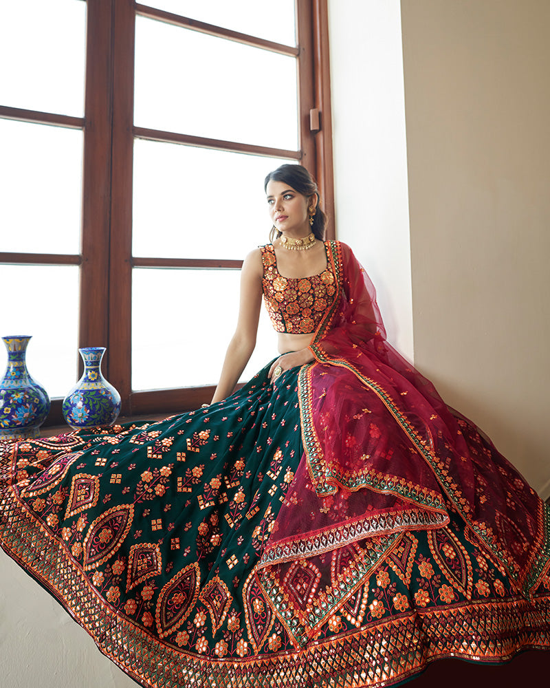 Green And Deep Pink Designer Sequence Georgette Lehenga Choli