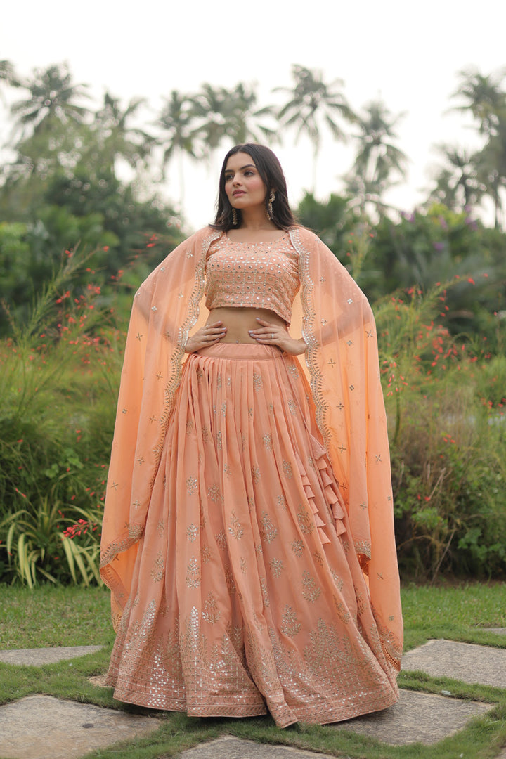 Peach Faux Georgette With Heavy Sequence Work  Lehenga Choli