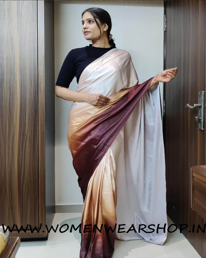 Padding Golden Brown Satin Silk Ready To Wear Saree