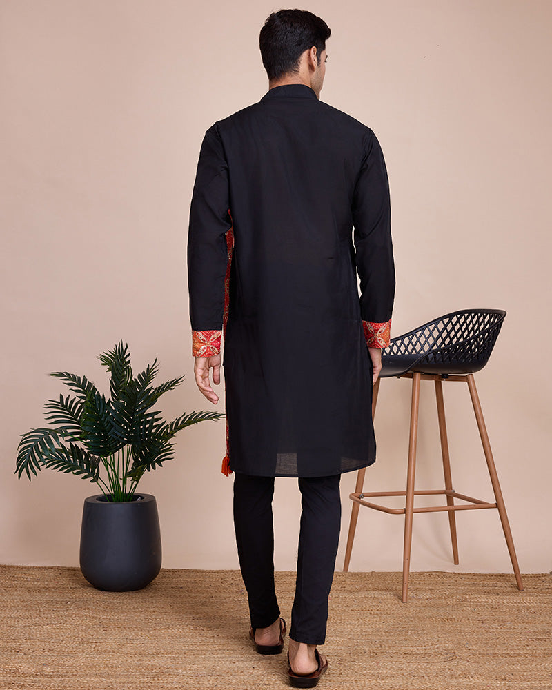 Black Color silk Men's Kurta With Dupatta